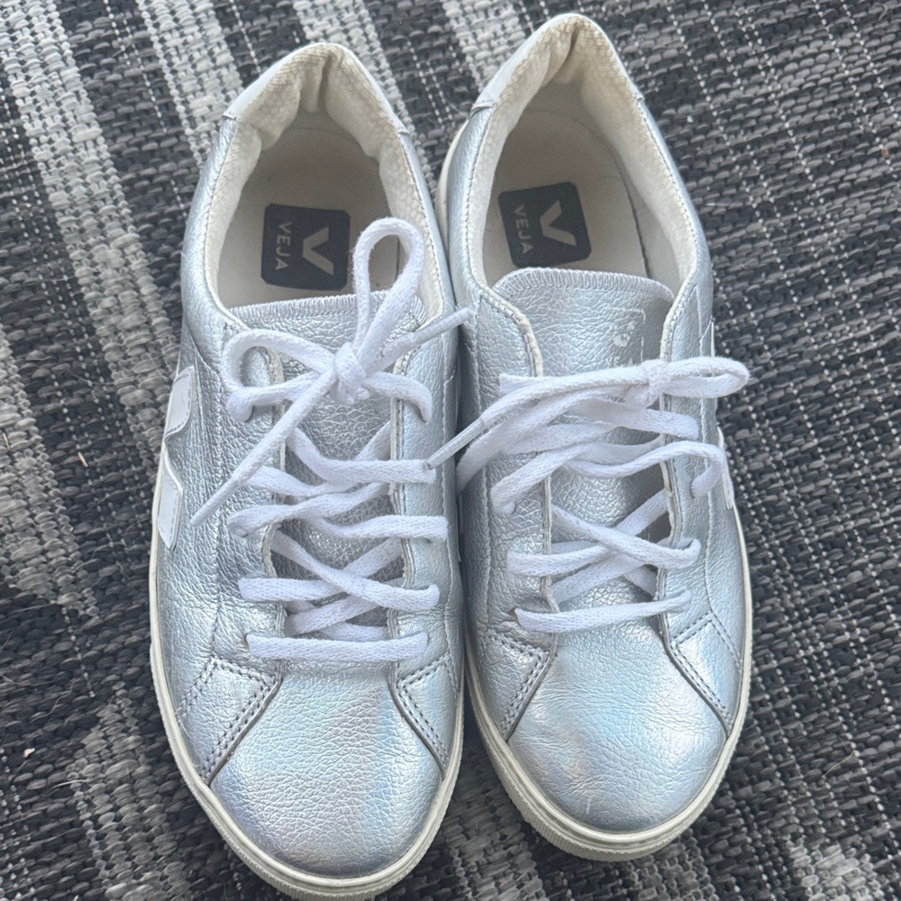Veja Esplar Lace Up Sneaker - Silver and Iridescent- Size 37